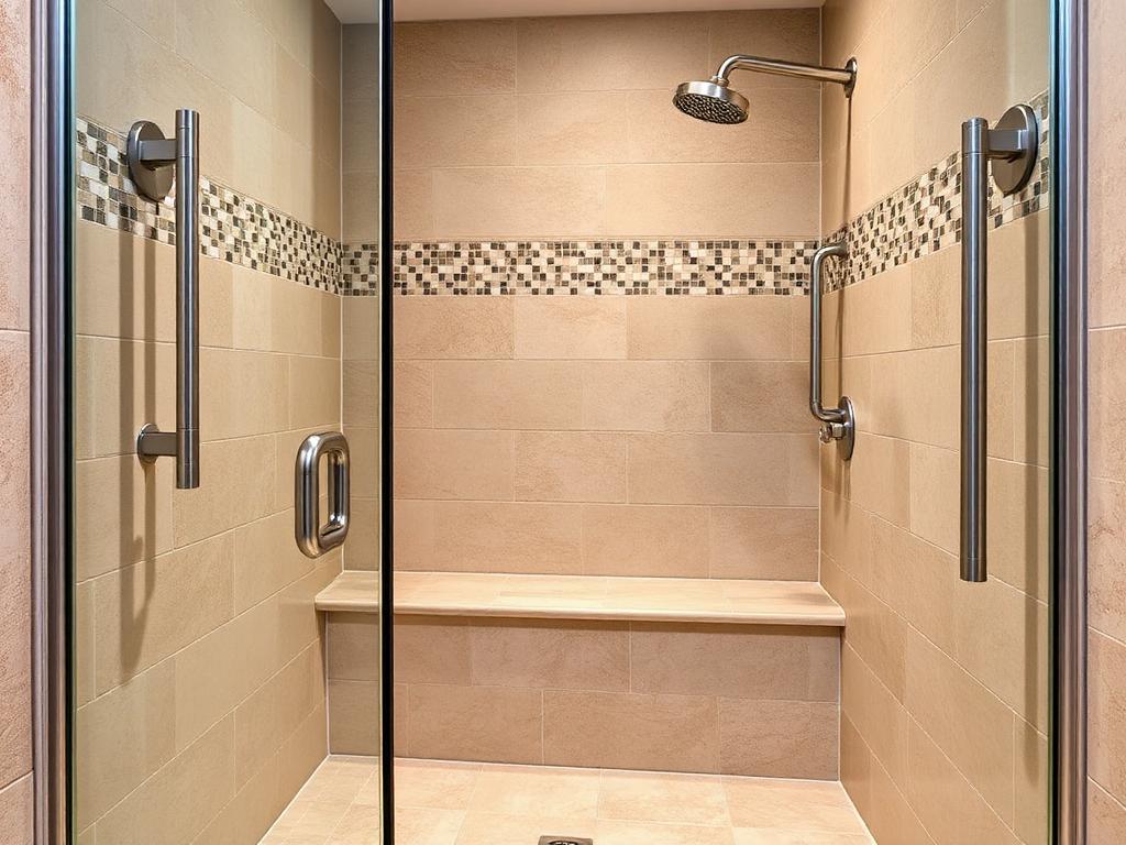Bathroom with easy-to-grip handrails