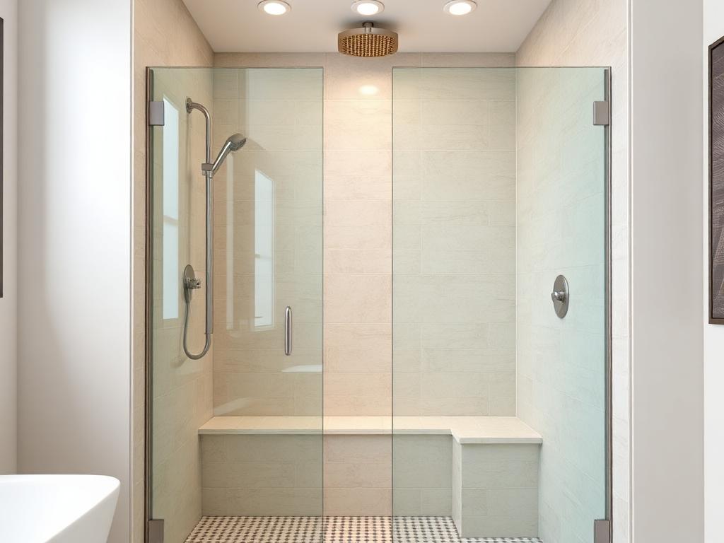 Bathroom with built-in shower seating
